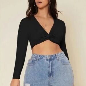 CAbi Black Front Twist Style 3997 Fitted Crop Top‎ Size XS Minimalist